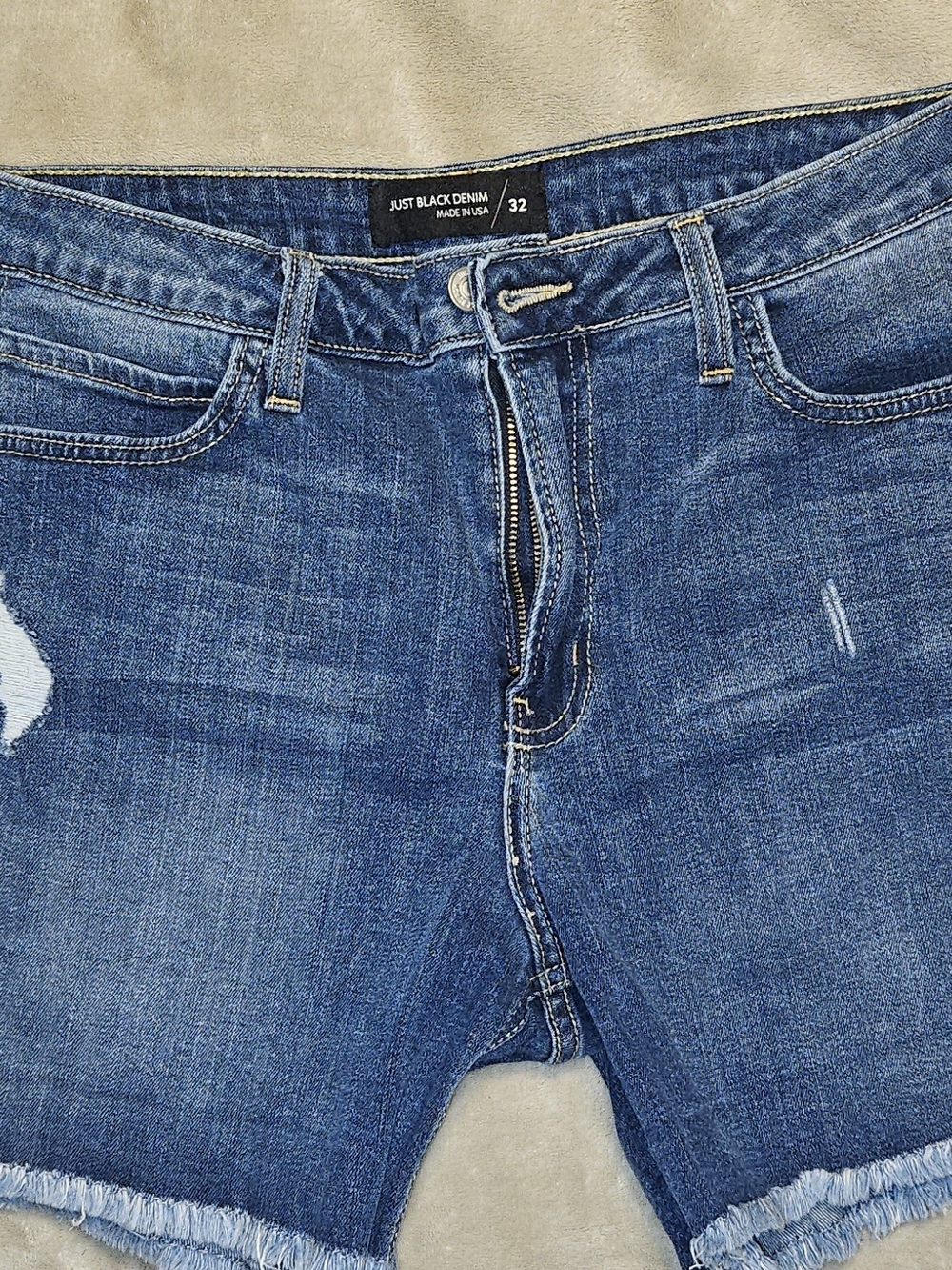 Just Black Distressed Blue Denim Ankle Shorts